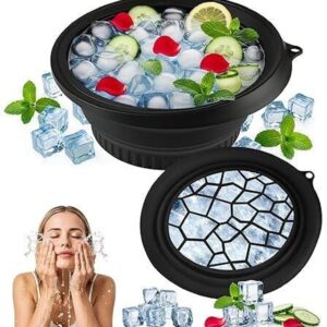 Kesol Silicone Massage Bowl Ice Bowl for Face Dip | Collapsible Silicone Ice Bath Bowl for Facial Therapy (Pack of 1, Black)