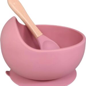 kesol Silicone Mixing Bowl Baby Feeding Bowl with Spoon | Silicone Non-Slip Training Bowl | BPA Free. (Pack of 1, Pink)