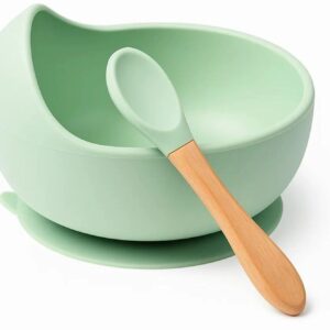 Kesol Silicone Mixing Bowl Baby Feeding Bowl with Spoon | Silicone Non-Slip Training Bowl | BPA Free. (Pack of 1, Green)